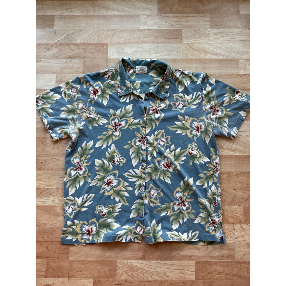 Vintage Moving‎ Bleu by Designers Originals Blue Floral Cotton Hawaiian Shirt XL